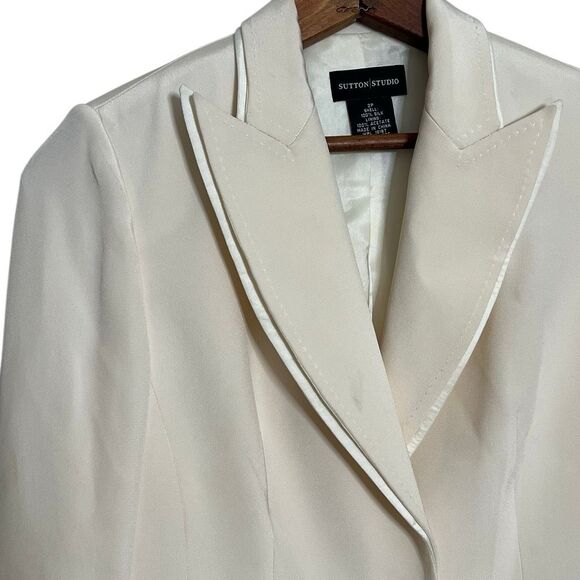 Sutton Studio Silk Single Button Collared Lined Lightweight Blazer Ivory Size 2P - Picture 9 of 12